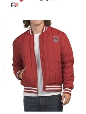 True Religion Red Quilted Varsity Bomber Jacket Sz.S